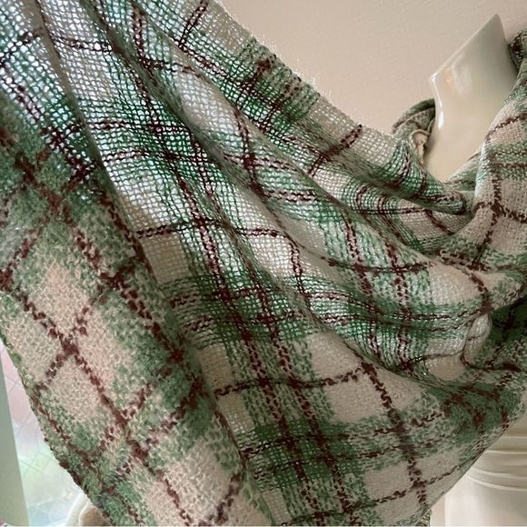 FADIVI NY, Blanket Weave Plaid Infinity Scarf, Minty Sage, Ivory, Brown,… - Picture 4 of 7